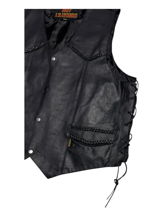 HOT LEATHERS Braided Leather Retro Motorcycle Biker Casual Riding Vest Mens 2XL - Picture 5 of 7